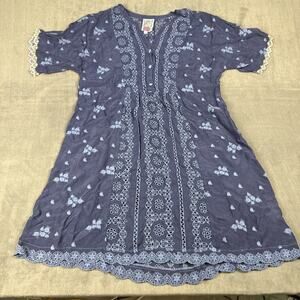 Johnny Was Women's Riza Dress Slip Blue Embroidered Eyelet Sz Large